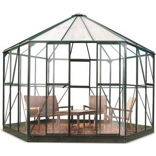 Halls Atrium orangeri 9 m², grøn, 3 mm hærdet glas, poly i tag