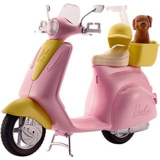 Barbie Pink & Yellow Scooter Moped With Puppy & Helmet
