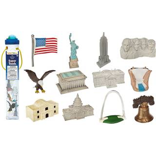 Safari Ltd. USA Super Toob - Toy Figures of Lincoln Memorial Hoover Dam Liberty Bell Alamo Mt. Rushmore Statue of Liberty Capital White House & M