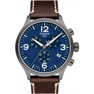 TISSOT Chrono XL armbåndsur med blå skive og brun rem