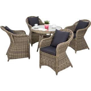 Polyrattan havemøbelsæt med 4 kurvestole + bord - natur