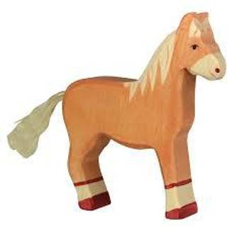Holztiger häst stående leksaksfigur ljusbrun