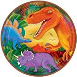 8 stk. Paptallerkner Dinosaurtema Farvemix – Miljøvenlig 23 cm Børnefest Favorit
