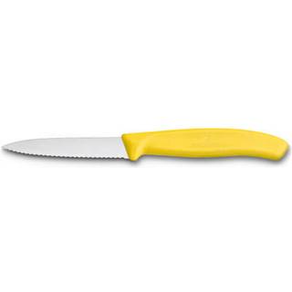 Takket urtekniv med nylonskæfte, 8 cm., gul