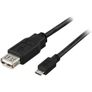 DELTACO USB-adapter A hun til Micro B han, OTG, 0,2m, Sort