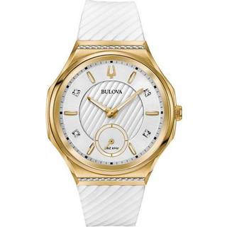Bulova Curv 98R237 Gold Tone White Leather Strap Watch - W83179