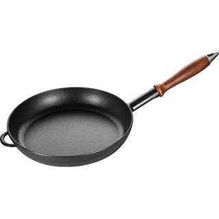 Staub Pander Stegepande Med træhåndtag 24 cm, Støbejern, Sort
