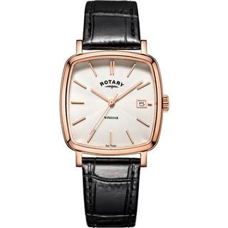 Rotary GS05309/01 Windsor Rose Gold Plated Black Leather Strap Watch - W1329