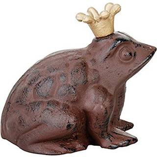 Dekofigur Froschkönig Figur Frosch mit Krone Rustikal Gusseisen Antik-Braun