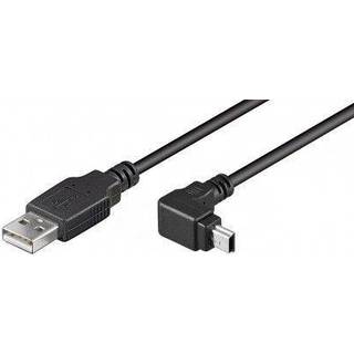 USB-A 2.0 til Mini USB, 90° vinklet, lade- og datakabel, sort, 1,8m