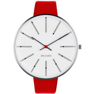 Arne Jacobsen Bankers Watch Ø46 armbåndsur i stål med rød rem