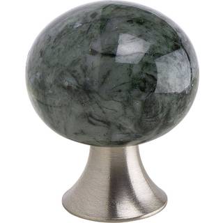 Beslag Design Bead Straight knop, Ø28 mm, rustfrit stål look/grønt Carrara marmor