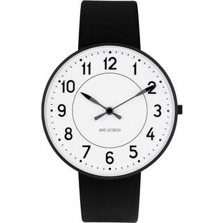 Arne Jacobsen Station Watch herreur i sort stål med rem Ø40