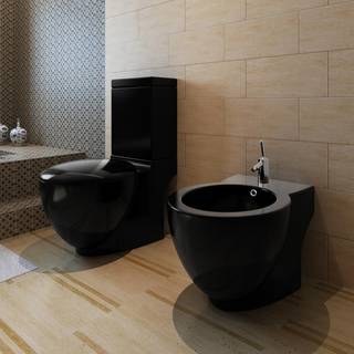 Stående toilet og bidet sæt, sort, keramisk