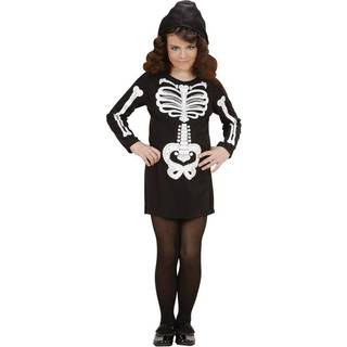Glitrende skeletkostume til pige - størrelse 128 cm