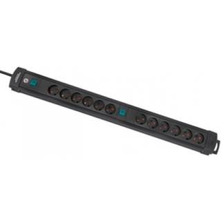 Stikdåse 12 udtag med jordstik, Sort