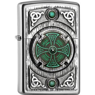 Zippo Satin Finish Celtic Green Cross Lighter