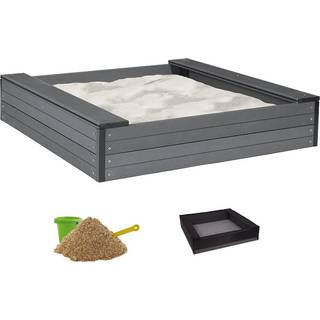 Sandkasse med sæde komposit 120x120cm inkl net og 240 kg sand