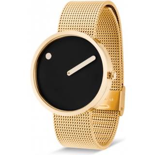 PICTO 40 mm - IP Guld belagt med IP guld mesh lænke - sort skive
