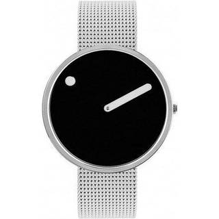 Picto ur - Sort skive, mat stål mesh lænke - 40 mm