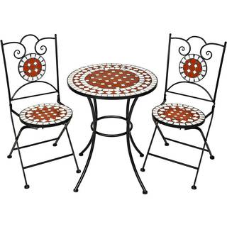 Cafésæt med mosaik, 2 stole + bord Ø 60 cm - brun