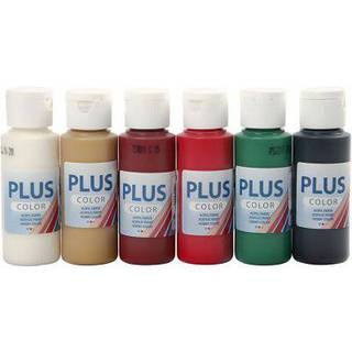 Plus Color hobbymaling, julefarver, 6 x 60 ml Pakke med 6 x 60 ml vandbaseret hobbymaling i forskellige farver. Malingen er særligt velegnet til træ, pap, gips osv.