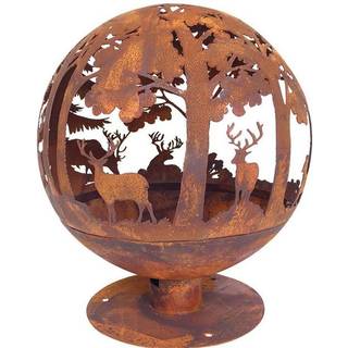 Feuerkorb Wald-Motiv Metall Laser Cut Feuerball Rost-Optik 60cm