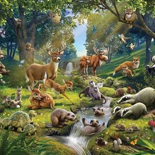 Skovens dyr tapet 243 x 305 cm