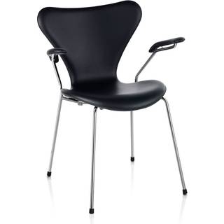 Fritz Hansen - 3207 Sjuan - Helklädd, Läder, Grace Walnut - Spisebordsstole - Arne Jacobsen - Brun - Metal/Træ