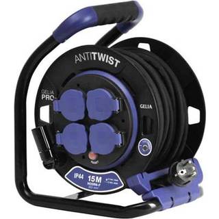 Gelia Kabeltromle med dæksel & stålstativ, jordet, fast nav/anti-twist 25 m