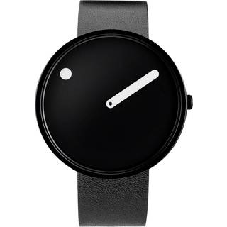 Picto - Sort urskive med sort læder rem - 40mm