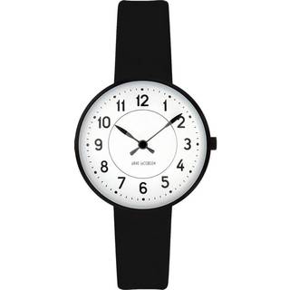 Arne Jacobsen Station Watch armbåndsur, ø30 mm med sort rem