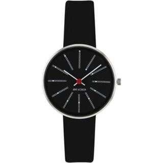 Arne Jacobsen Bankers Watch armbåndsur, Sort skive ø 30 mm med sort læderrem