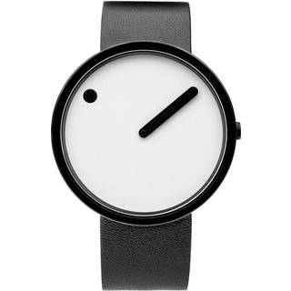 Picto - Hvid skive og sort læderrem - 40 mm