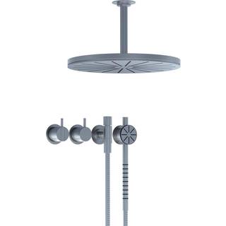Vola 2471S-061A brusebatteri m/ hoved-& håndbruser - Børstet krom