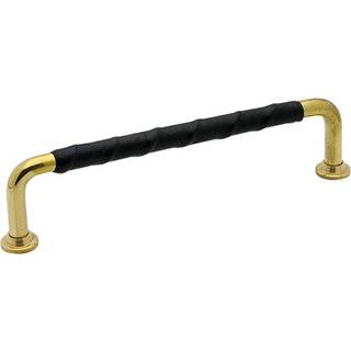 Beslag Design 1353 greb, 128 mm, poleret messing/sort læder