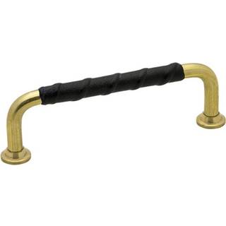 Beslag Design 1353 greb, 96 mm, ubehandlet messing/sort læder