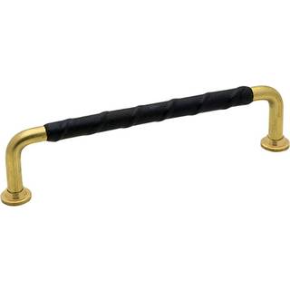 Beslag Design 1353 greb, 128 mm, ubehandlet messing/sort læder