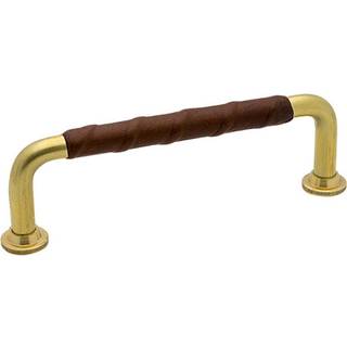 Beslag Design 1353 greb, 96 mm, ubehandlet messing/brunt læder