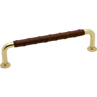 Beslag Design 1353 greb, 128 mm, poleret messing/brunt læder