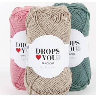 DROPS Loves You 9 109 Rosa Indhold: 100% Bomuld Garngruppe: A (23 - 26 masker) / 5 ply / sport Vægt/længde: 50 g = ca. 125 meter Anbefalede pinde: 3 mm Strikkefasthed: 10 x 10 cm = 24 m x 32 p Maskinvask 40°C / Tørres fladt.