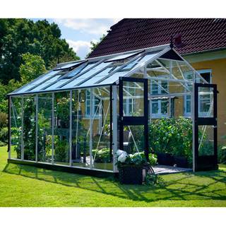 Juliana Premium drivhus 13 m² på mur, antracit/sort, 3 mm hærdet glas