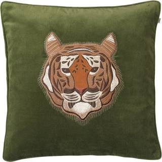 Chhatwal & Jonsson Embroidered Tiger Pudebetræk 50x50cm Cactus Green - Pyntepuder & Betræk Velour Grøn - CC730172-11V