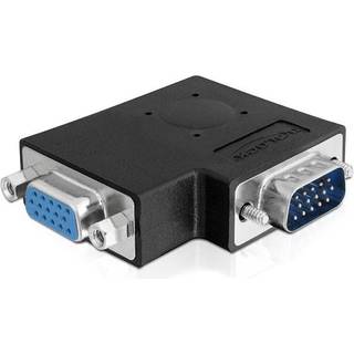 Adapter, VGA han - VGA hun, 90 grader, sort