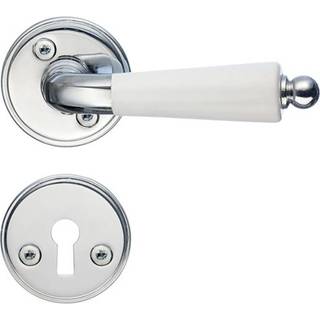 Beslagsboden Spar dørgreb med roset og nøgleskilt, indendørs, 98 mm, poleret krom/hvid