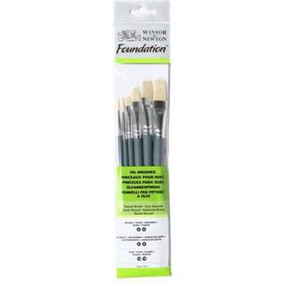 Winsor & Newton Foundation Oil Hog Brush Set Short Handle Round Filbert & Flat 6 Pack