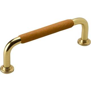 Beslag Design 1353 greb, 96 mm, poleret messing/natur læder, glat