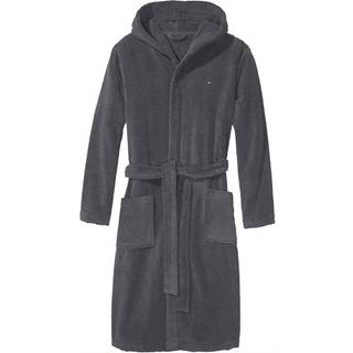 Tommy Hilfiger Cotton Hooded Bathrobe - Grey - Large