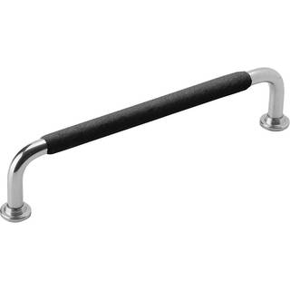 Beslag Design 1353 greb, 128 mm, forniklet/sort læder, glat