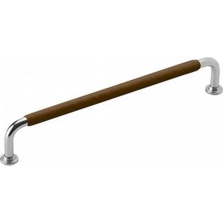 Beslag Design 1353 greb, 192 mm, forniklet/brunt læder, glat